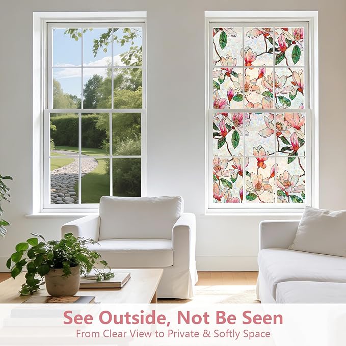 Kromapolis Window Privacy Film, Stained Glass Sticker Floral Window Clings - Image 4