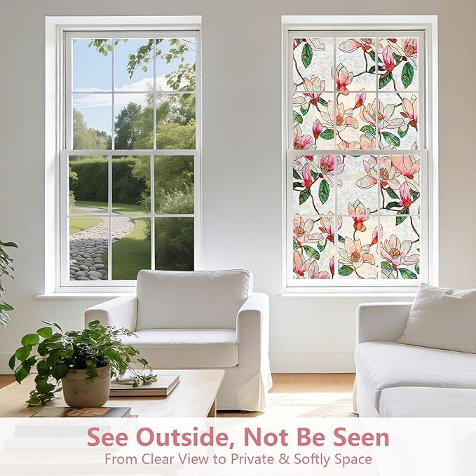 Kromapolis Window Privacy Film, Stained Glass Sticker Floral Window Clings - Image 4