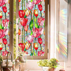 Stained Glass Window Film UV Resistant Window Privacy Film Red Floral Privacy by Aomkmi