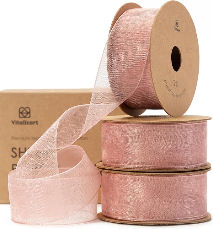 Vitalizart Rose Gold Ribbon Organza Sheer Ribbon 1 inch x 30Yd Handmade Fabric by Vitalizart