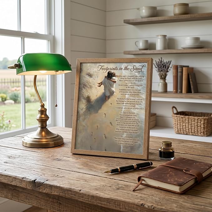 REWBKFIM Footprints In The Sand Christian Canvas Wall Art Inspirational Jesus - Image 2