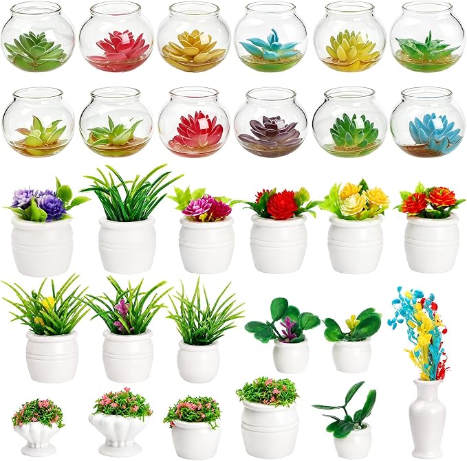 Tlence 29 Pcs Miniature Dollhouse Plants, Mini Artificial Potted Flowers by Tlence