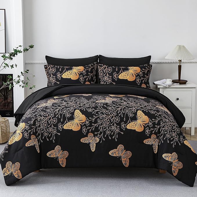 Yogeneg 7 Piece Bed in a Bag King Size Comforter Set Black Bedding Set by YOGENEG