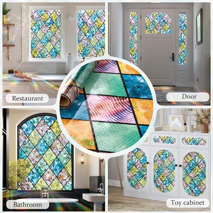 Coavas Window Privacy Film Stained Glass Window Clings 3D Rainbow Film - Image 7