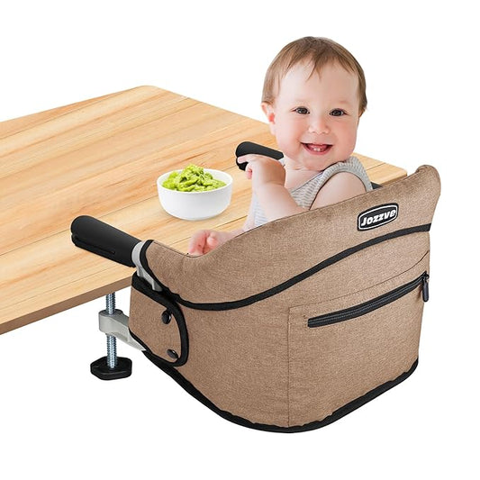 Hook On High Chair, Jozzve Baby High Chair, Portable High Chair for Travel, Foldable Fast Table Chair with Storage Bag, Baby Feeding Seat Clip On High Chair for Home and Travel (Brown)