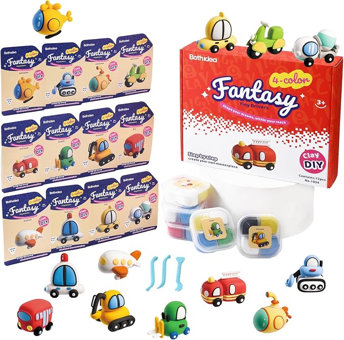 Both idea Air Dry Clay Kit, Car Theme | 12 Packs, Non-Toxic Kids Gift | School by Bothidea