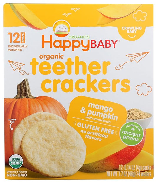 Happy Baby Organics Organic Teether Crackers Gluten Free Mango & Pumpkin with Amaranth 12-0.14 oz Packs