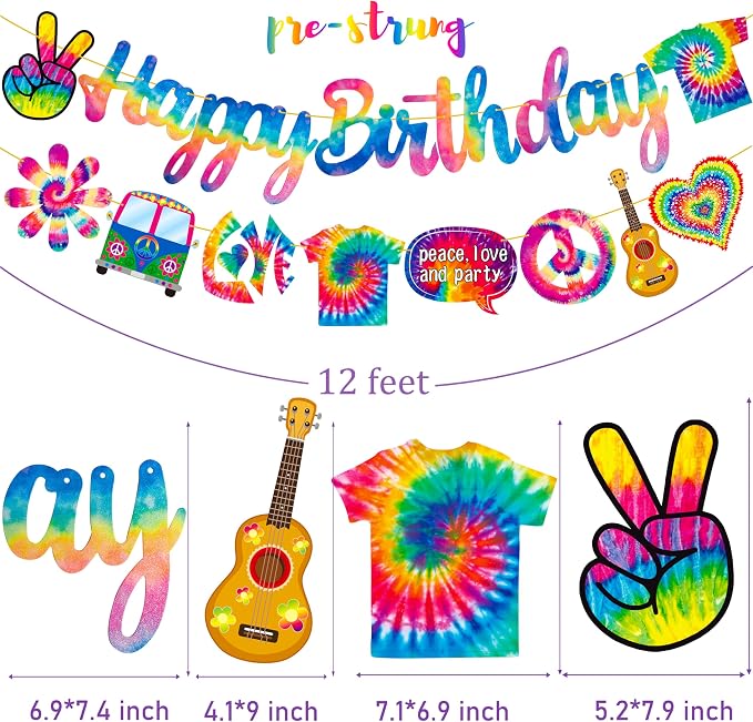C L cooper life Tie Dye Happy Birthday Banner, Art Theme Party Decorations - Image 3