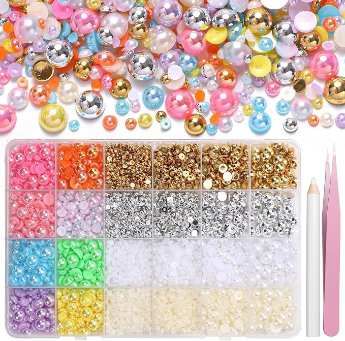 9000Pcs Gold Silver White Beige Flatback Pearls by Tatiwoo