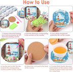 8 PCS Diamond Art Coasters Kits Lighthouse Diamond Painting Coaster | Diamond - Image 4