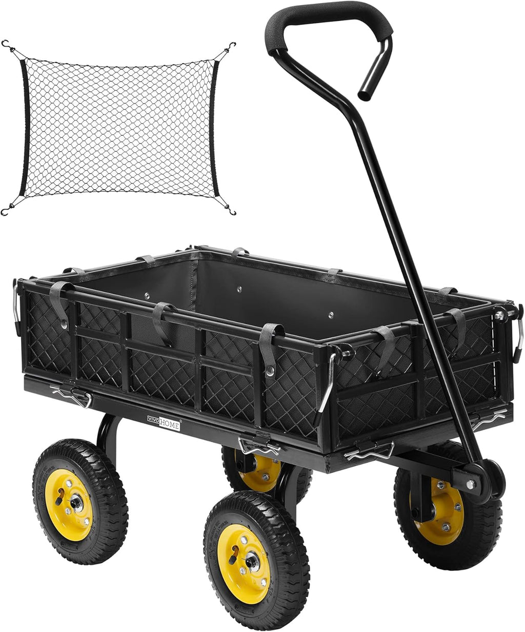 VIVOHOME Heavy Duty 400 Lbs Capacity Mesh Steel Garden Cart Folding Utility Wagon with Removable Sides Black