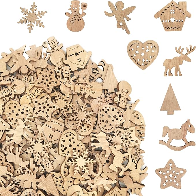 DIYOMR 200Pcs Hollow Wood Pieces Unfinished Wooden Vintage Embellishments by DIYOMR