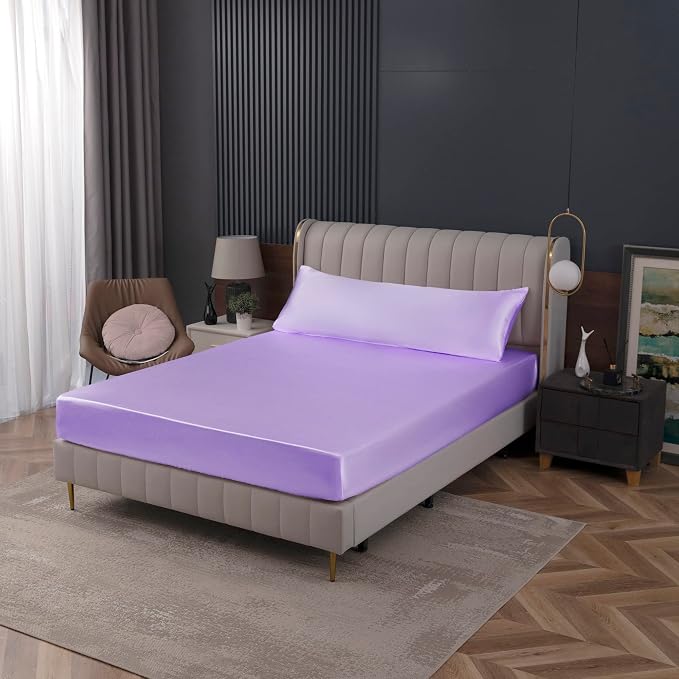 Homiest Lavender Satin Fitted Sheet King Size, Deep Pocket, Luxury & Ultra Soft - Image 7