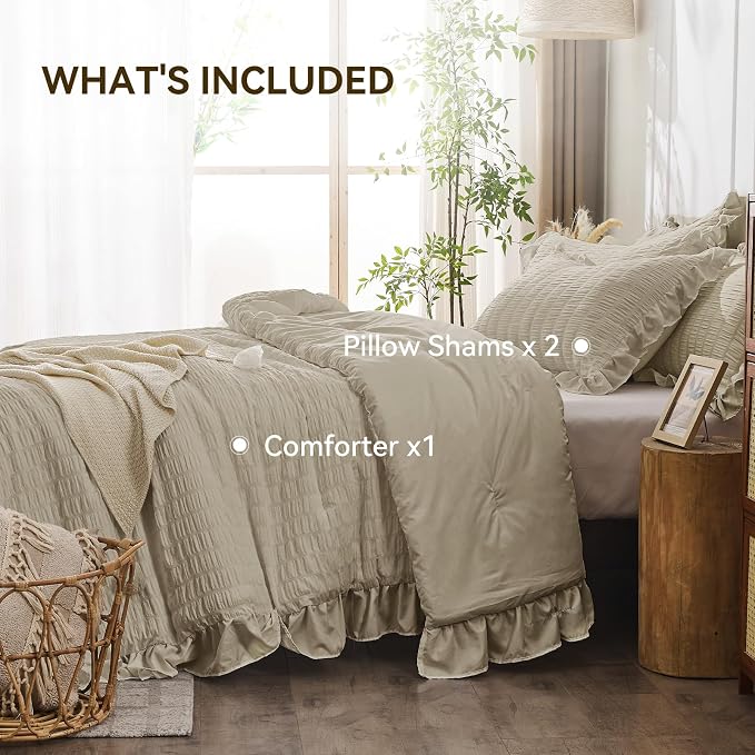 JOLLYVOGUE King Size Comforter Set, 3 Pieces Linen Seersucker Comforters King - Image 5