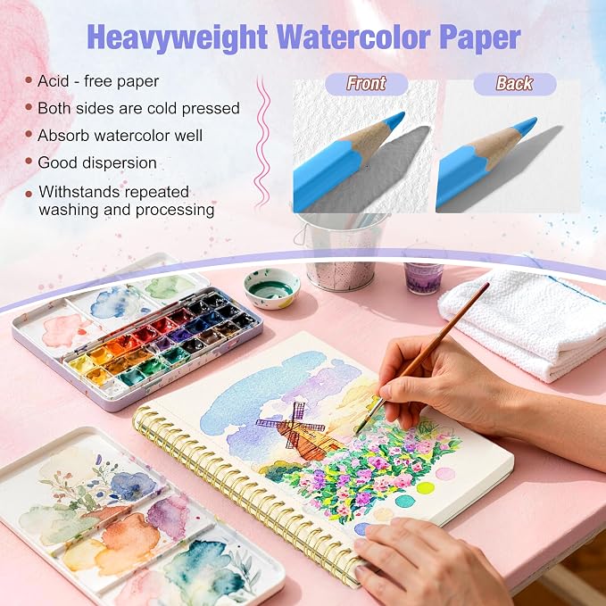 Creazic Watercolor Paper Pad, 5.5"x8.5" 140lb/300g Cold Press Watercolor - Image 4