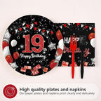 96Pcs Red and Black Party Decorations Happy 19th Birthday Plates and Napkins - Image 3
