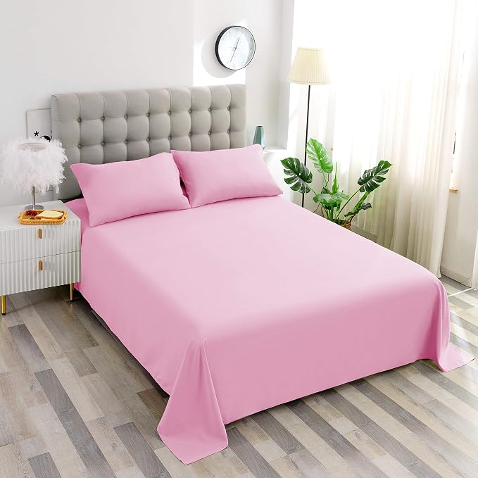 Sfoothome Bedding Flat Sheet, King Pink Top Sheet - Image 5