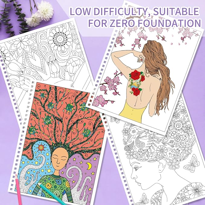 Kalysky Adult Coloring Book for Women, Spiral Bound, Relaxation Arts and Crafts - Image 7
