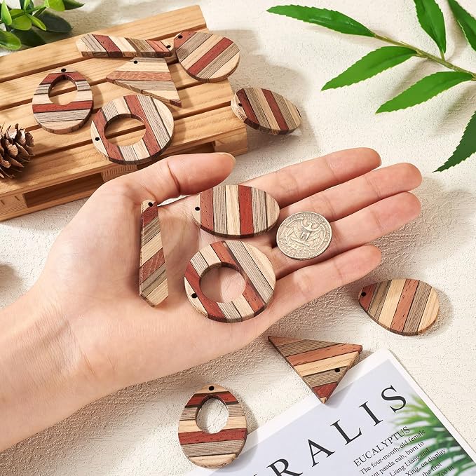 FASHEWELRY 12Pcs Striped Resin Wood Earring Charms Boho Wooden Earring Blanks - Image 7