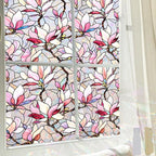 Magnolia Flowers Window Privacy Film, Stained Glass Window Film Decorative by WBQMUNY