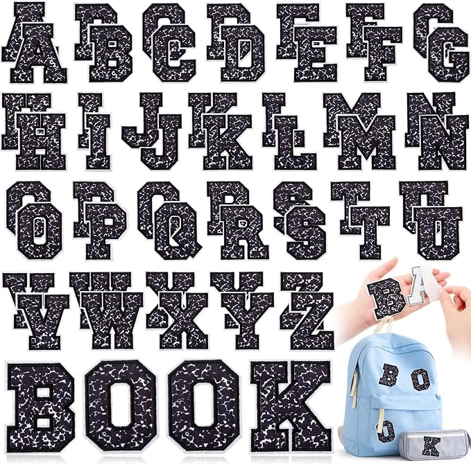 WILLBOND 52 Pcs Back to School Letter Patches Self Adhesive Composition Iron on by Willbond+Technology+Limited