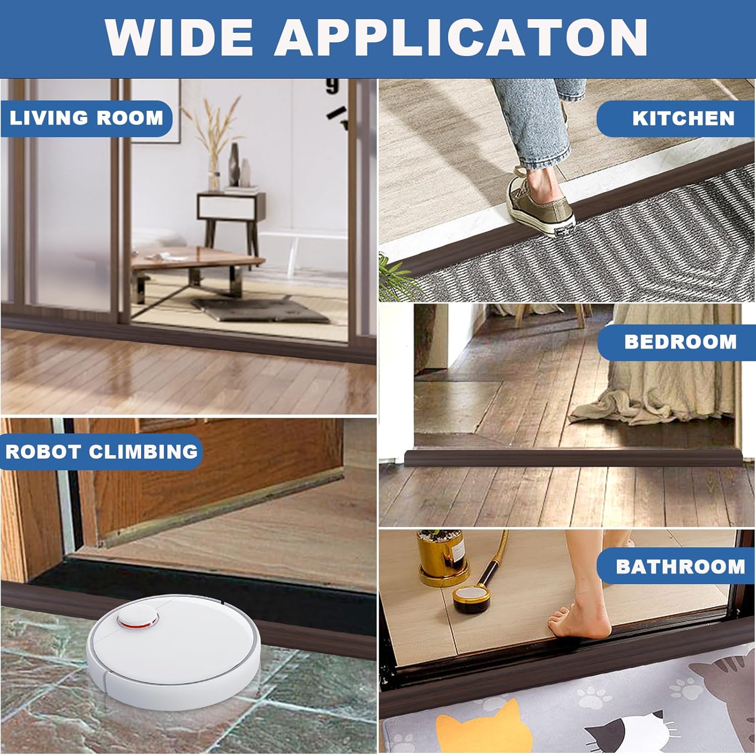 Vinyl Door Threshold Flooring Transition Strip Self Adhesive Carpet Edging Strip for Laminate Doorway Edge Threshold from 2/5" to 3/5" (Brown Wood Grain, 3.3 Ft)