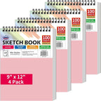 WINNER 9" x 12" Sketch Book 4 Pack, 400 Sheets Spiral Bound Art Sketchbook by WINNER