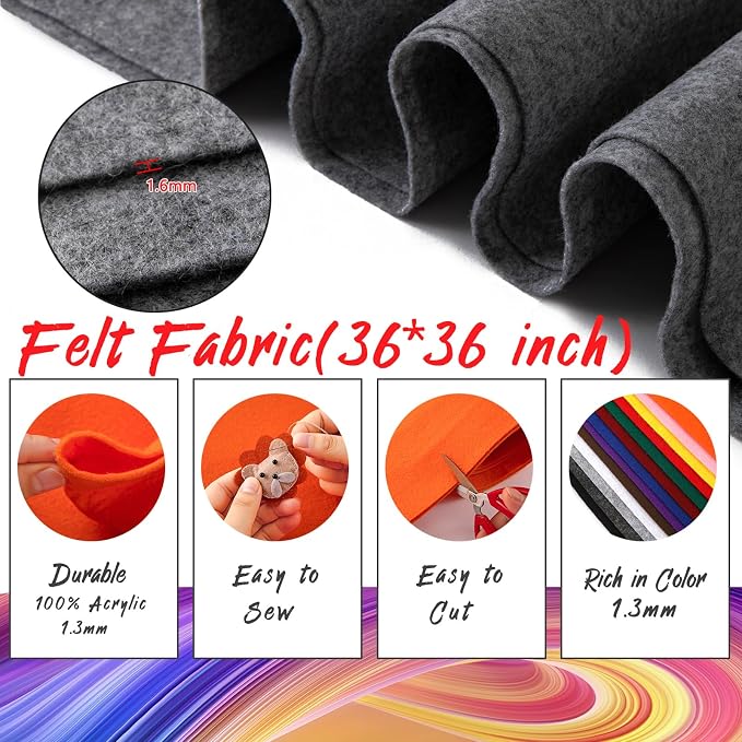 HaoFeiJH Grey Felt Fabric 36" X 36" 1.6mm，Fabric Sheets Soft Woven Acrylic - Image 2