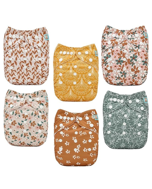 ALVABABY Baby Cloth Diapers 6 Pack with 12 Inserts Cloth Diaper Covers Adjustable Washable Reusable for Baby Girls and Boys 6DM130A