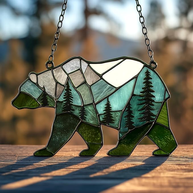 Grizzly Bear Forest Scene Acrylic Suncatcher by Unknown