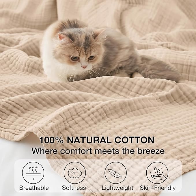 6 Layers Cotton Muslin Blankets Large, Lightweight Cotton Throw, Cooling Soft - Image 8