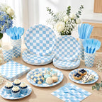 Pickmesh 400 Pcs Blue and White Checkered Party Decorations Set Light Blue - Image 4