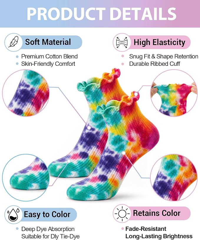 Syhood White Cotton Crew Socks for Tie dye Party Casual Soft Cushion Novelty - Image 5