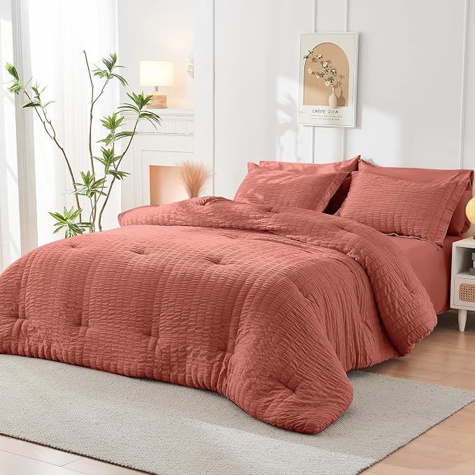 HYMOKEGE Coral Twin XL Comforter Set Seersucker 5 Pieces, All Season Luxury Bed - Image 8