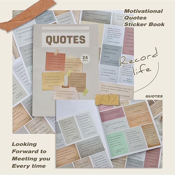 Prstincol 24 Sheets Vintage Motivational Quote Stickers Pad wtih Tweezer - Image 2