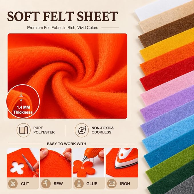 Bright Orange Large Felt Fabric 36" x 36", 1.4 mm Soft Felt Sheet, Nonwoven - Image 4