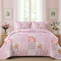 Mybedsoul Patchwork Quilts Queen Size, Soft Pink Boho Floral Queen Bedspreads by Mybedsoul