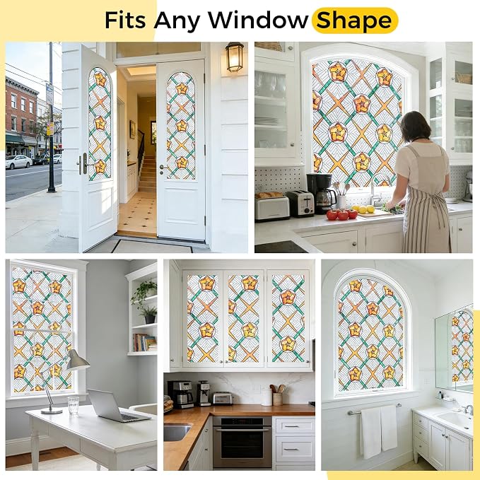 OHTMERU 3D Stained Glass Window Privacy Film, Heat Control UV Blocking Static - Image 6
