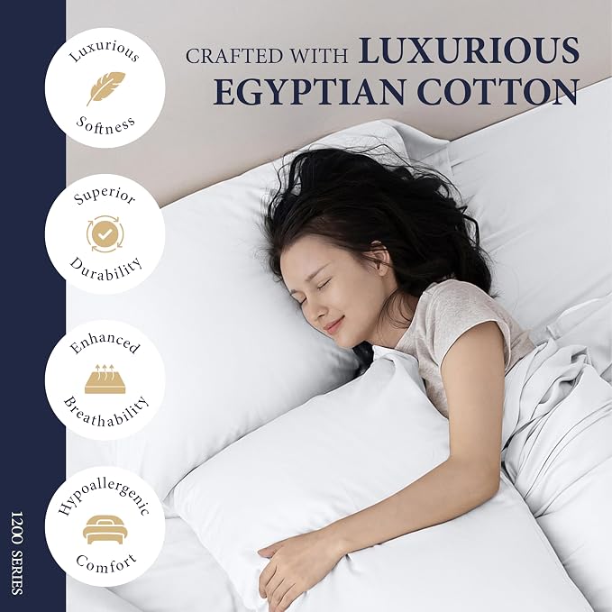100% Egyptian Cotton Pillow Cases Standard/Queen Size Set of 4 - Image 2