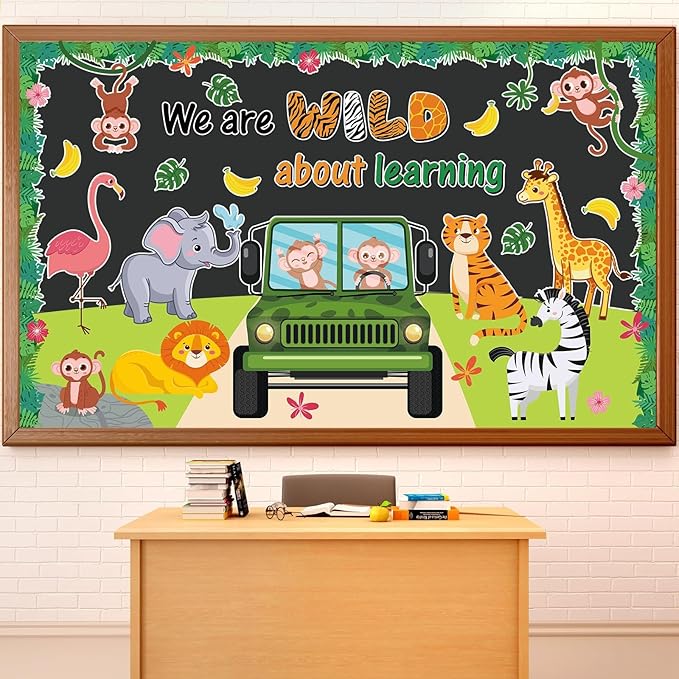 72PCS We Are Wild About Learning Bulletin Board Set Jungle Animals Truck by Yiaoyinnz