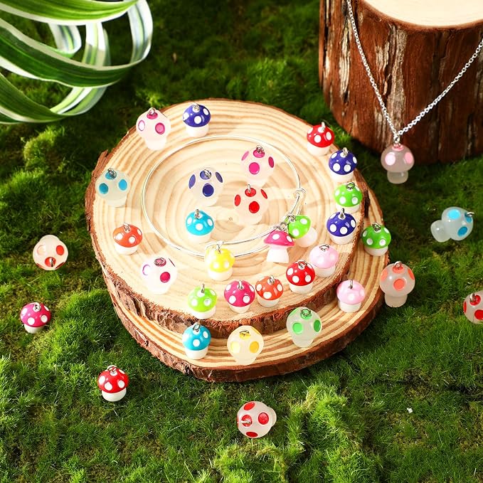 Augshy 64 Pcs Mini Resin Mushroom Charms, Luminous Mushroom Beads - Image 4
