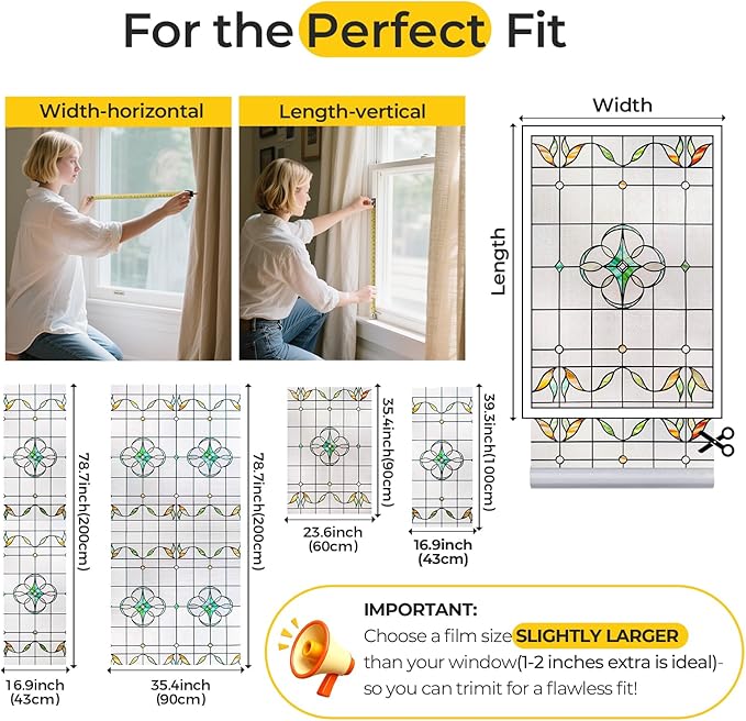 OHTMERU 3D Stained Glass Window Privacy Film, Heat Control UV Blocking Static - Image 7