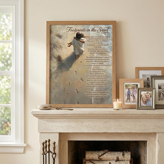 REWBKFIM Footprints In The Sand Christian Canvas Wall Art Inspirational Jesus - Image 3