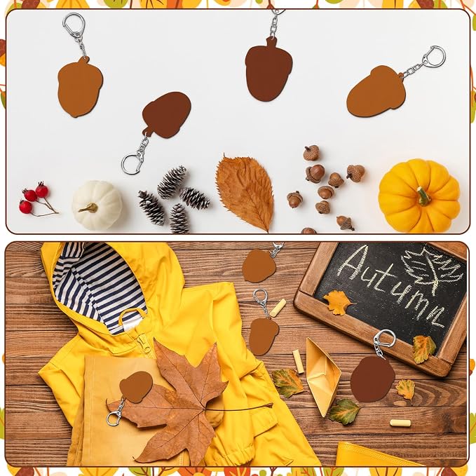 RattanView 24 Pcs Acorn Craft Color Your Own Keychains DIY Craft Wooden Blank - Image 6