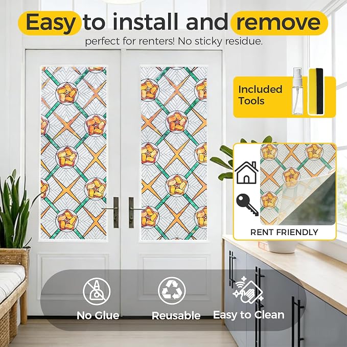 OHTMERU 3D Stained Glass Window Privacy Film, Heat Control UV Blocking Static - Image 5