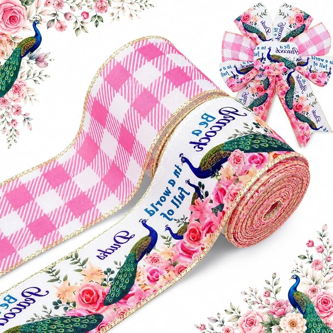 2.5 Inch Christmas Wired Ribbon, 2 Rolls, Be a Peacock in a World Full of Ducks by YIPRONS