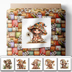 Patchwork Forest Girl Cotton Fabric Panel – Six 10×10 inch Designs + Bonus - Image 2