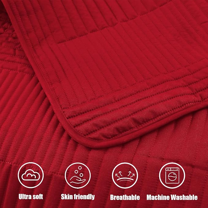 Whale Flotilla Ultra Soft King Quilt Bedding Set, Lightweight Microfiber Red - Image 8
