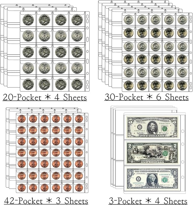 Ettonsun Coin Collection Book 386 Coin Pockets & 12 Currency Sleeves, Coin - Image 3