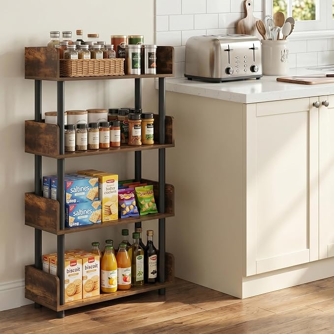 Furinno Turn-N-Tube 4-Tier Toolless Display Rack, Amber Pine/Black - Image 2